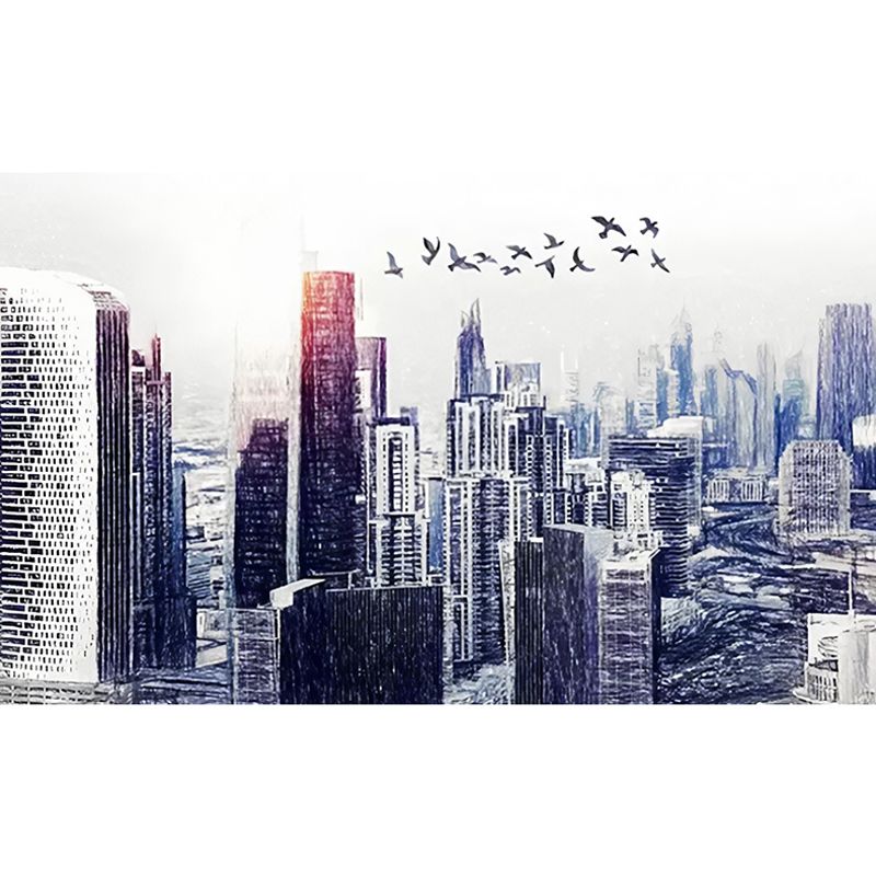 Customized Illustration Mural Wallpaper Abstract Modern Wall Covering for Decor with 3D City View in Blue and White