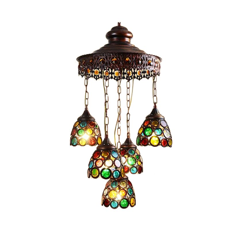Copper Dome Hanging Chandelier Bohemian Metal 5 Heads Living Room Pendant Ceiling Light