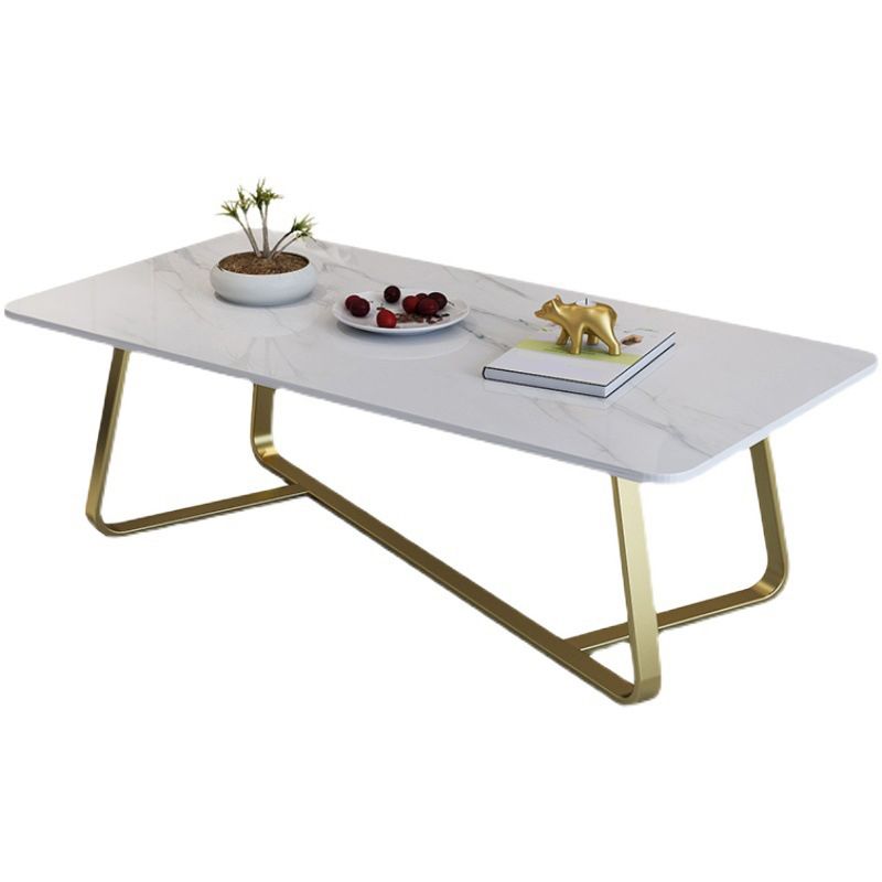 Modern Style Cocktail Table Slate Top Rectangular Coffee Table with Metal Base