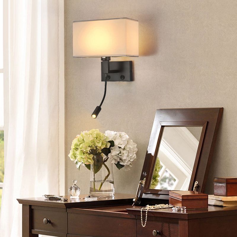 Metal Modern Wall Sconce Rectangle Shape Wall Light with Fabric Shade for Study
