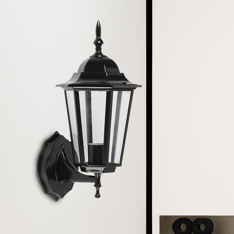 1 Light Geometric Wall Light Fixture Lodges Clear Glass Black Finish Wall Mounted Lamp for Gate