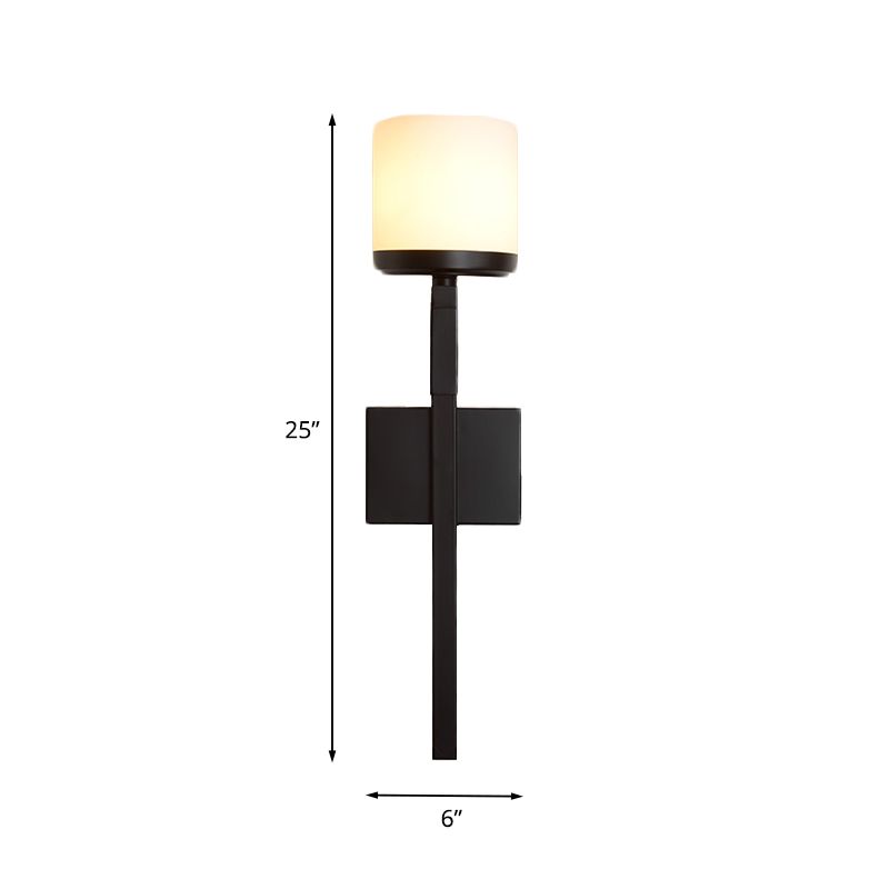 Ivory Glass Cup Wall Sconce Light Vintage Single Dining Room Wall Mounted Fixture with Black Long Arm