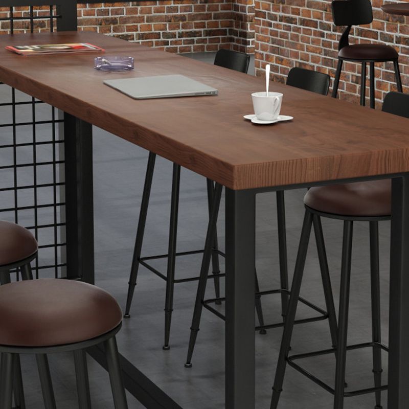 Wood Top Bar Height Table Industrial Style Bistro Pub Table with Black Base