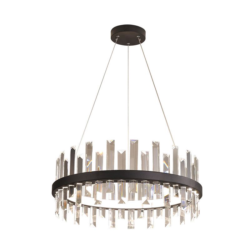 Circular Pendant Ceiling Light Modern Rectangle-Cut Crystal Black/White LED Chandelier Lamp in Warm Light, 23.5"/31.5" Wide