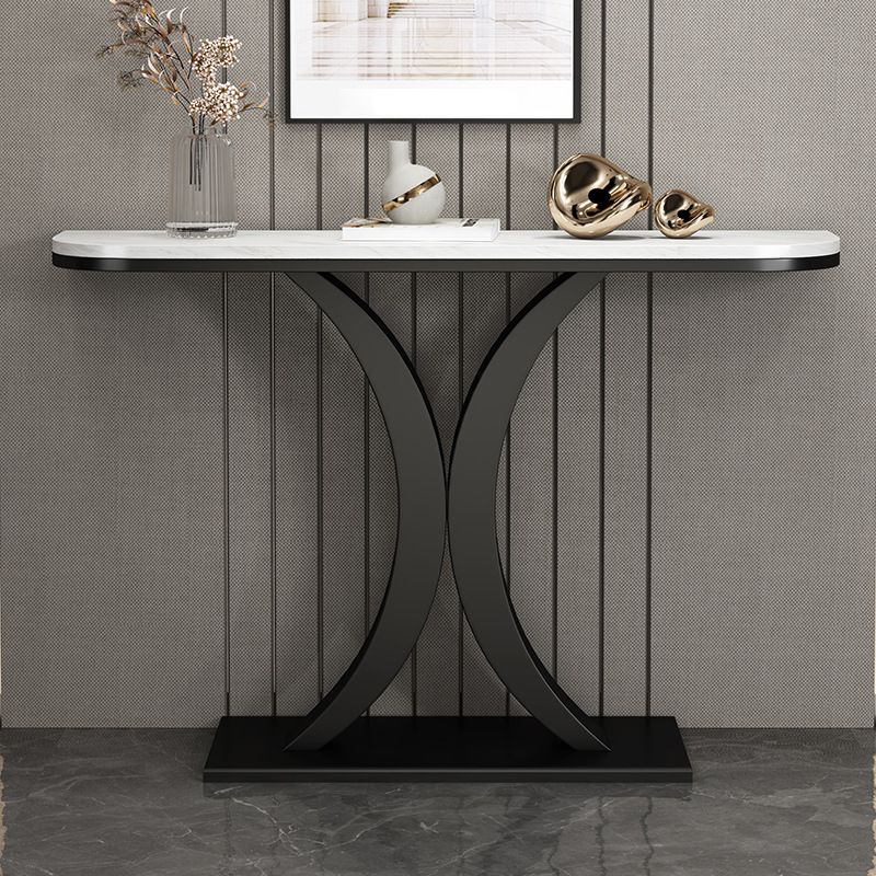 Marble Half Moon Console Table 31.5-inch Tall Accent Table with 1 Shelf