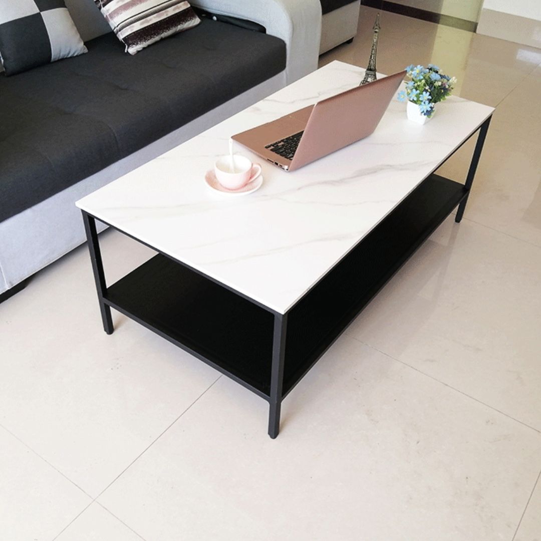 Glam Frame Coffee Table Slate Rectangular Cocktail Table for Home