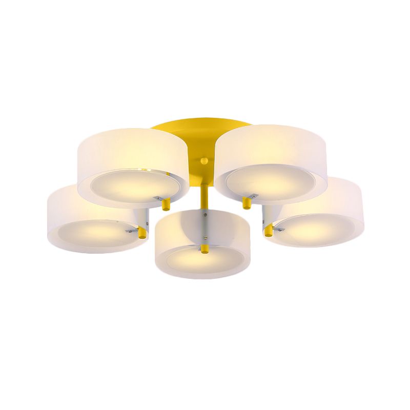 Witte Drum semi-inbouw plafondlamp Macaron Loft melkglazen plafondarmatuur voor studeerkamer