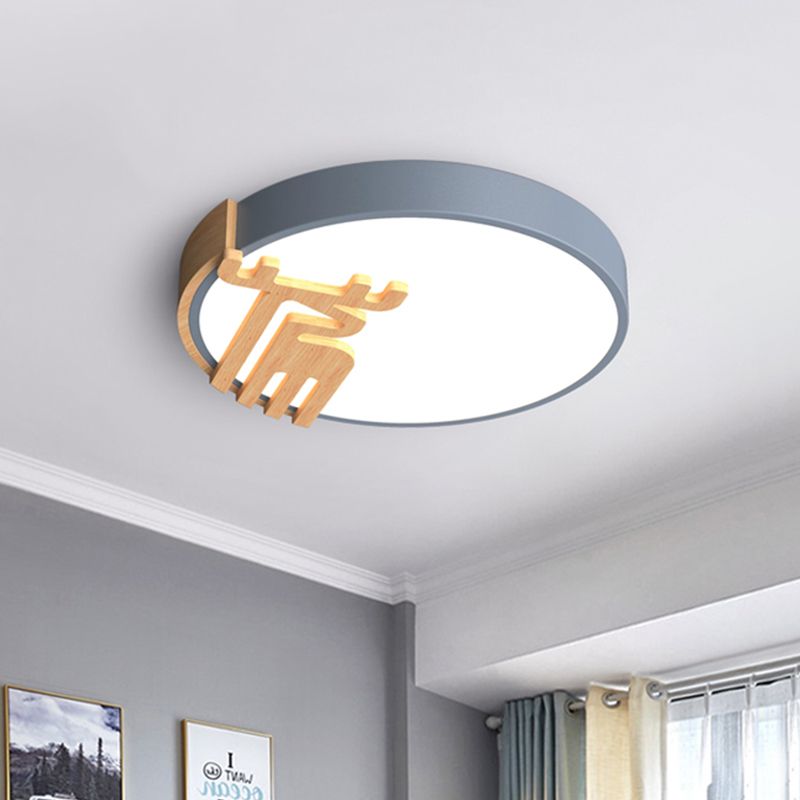 Drum Flush Light Fixture Nordic Acrilico Led Grigio / Bianco / Verde Close to Ceiling Light con Wood Deere Decoration