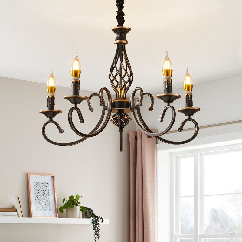 Traditional Style Chandelier Light Black-Gold Metal Candles Hanging Lighting Fixtures