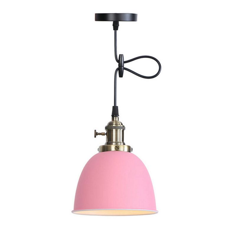 Industrial Dome Hanging Lighting 1 Head Metal Ceiling Pendant Lamp in Black/White/Red with Adjusting Button