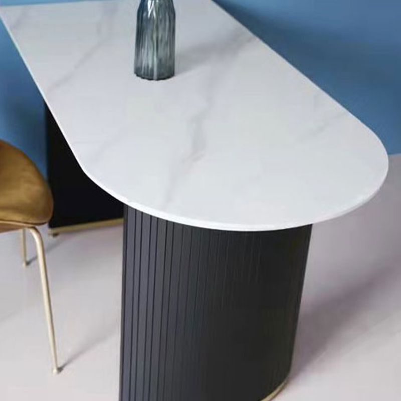 Freeform Double Pedestal Dining Table Luxury Fixed Table of Faux Marble