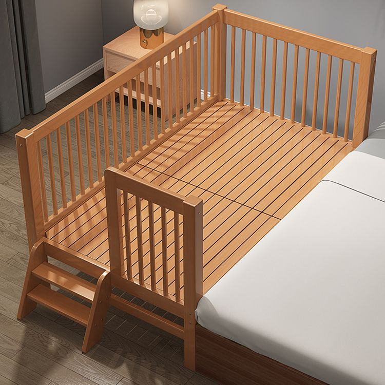 Solid Wood Baby Crib Farmhouse Birch Nursery Bed with Guardrail