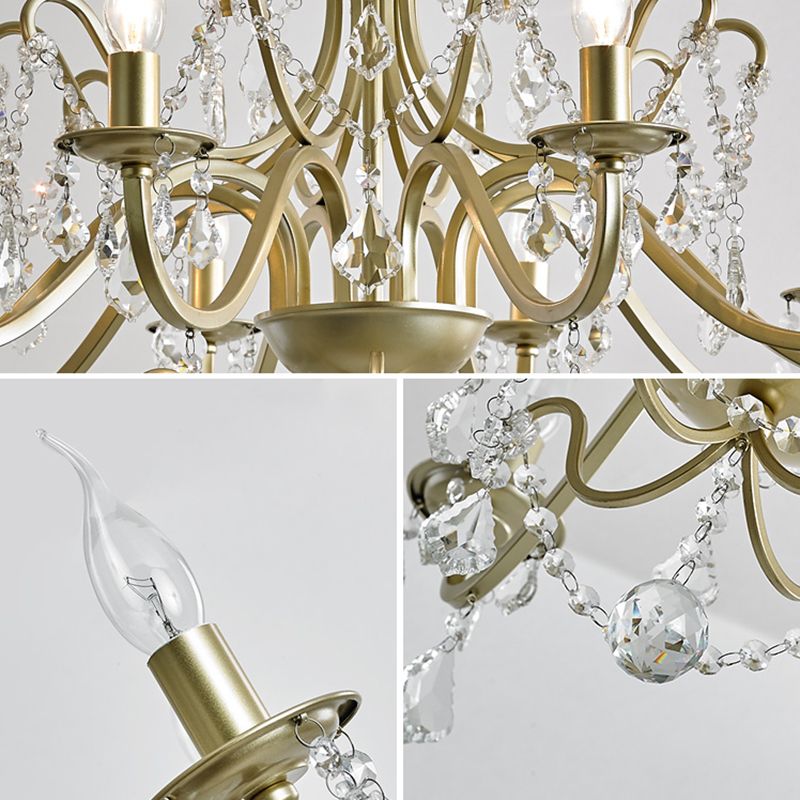 K9 Crystal Drops Candlestick Chandelier Lights Vintage Rustic Style Lighting Pendant for Living Room