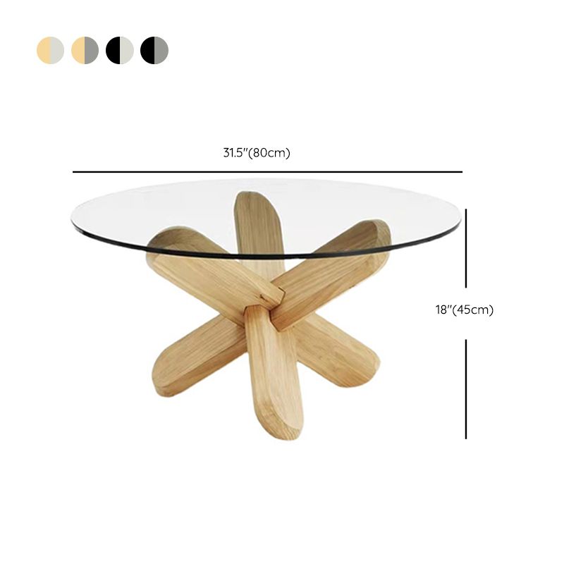 Round 1 Single Coffee Table Tempered Glass Top 3 Legs Wood Cocktail Table