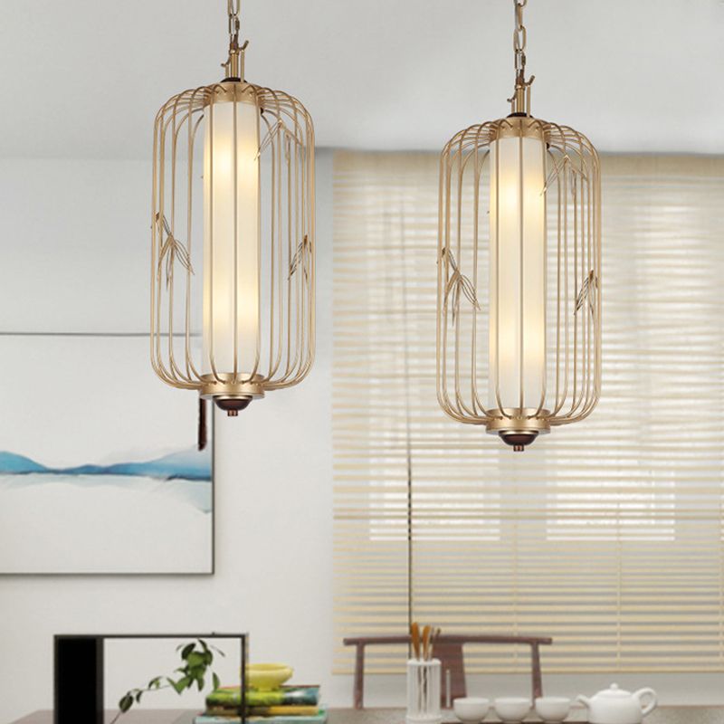 Birdcage comedor de comedor iluminación clásica metal elegante 2 luces 2 luces doradas luz de techo colgante