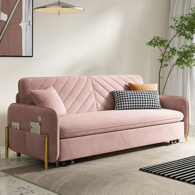 31.49" Wide Pink Sleeper Sofa Velvet Sofa Bed with Detachable Mattress