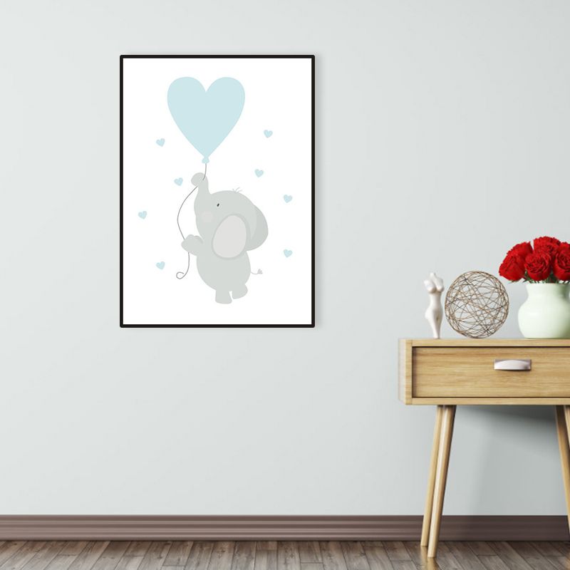 Blue Balloon and Elephant Wall Decor Animal Children's Art Textured Canvas for Baby Room