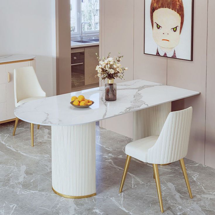Contemporary Dining Table Sintered Stone Dining Table with Double Pedestal for Dining