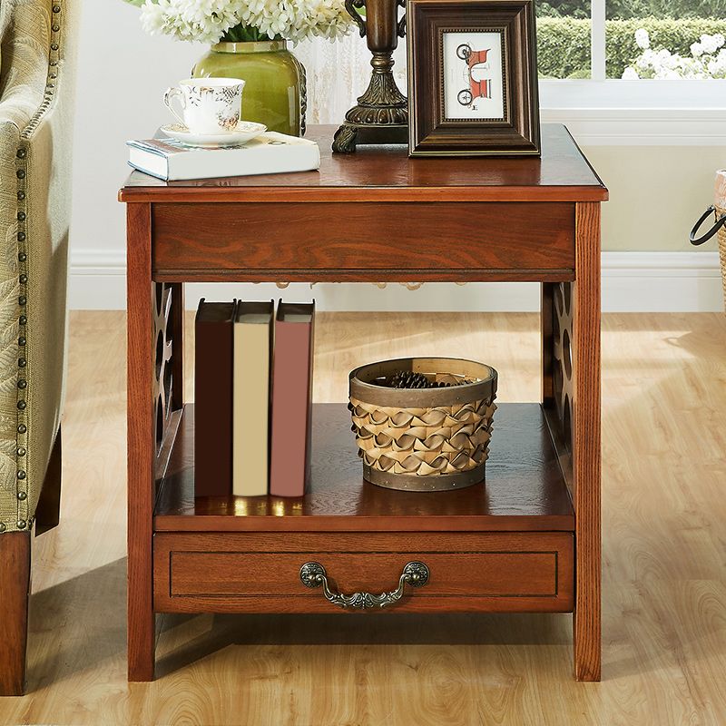 Modern Square Double Tier End Table Solid Wood 4 Legs End Table
