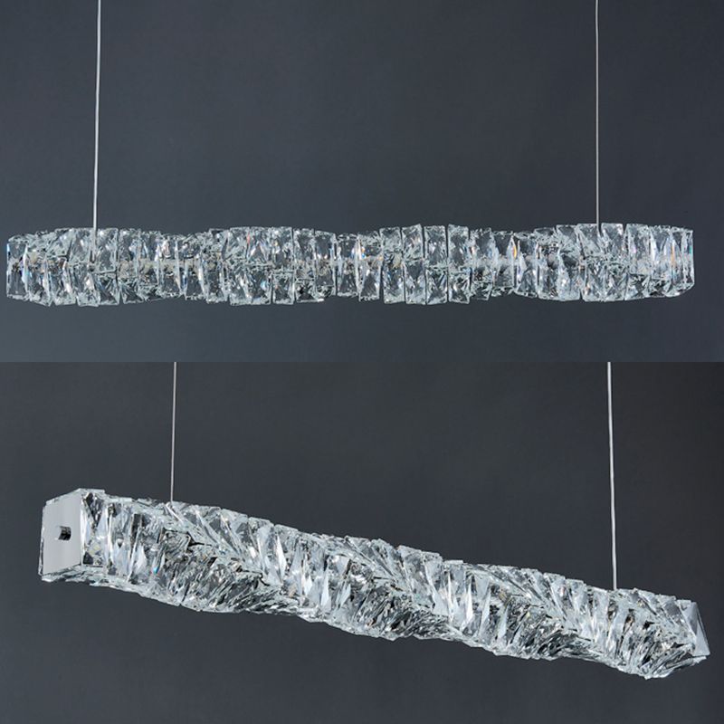 Linear Shape Crystal Island Pendants Modern Style 1 Light Island Pendant Lights in Silver