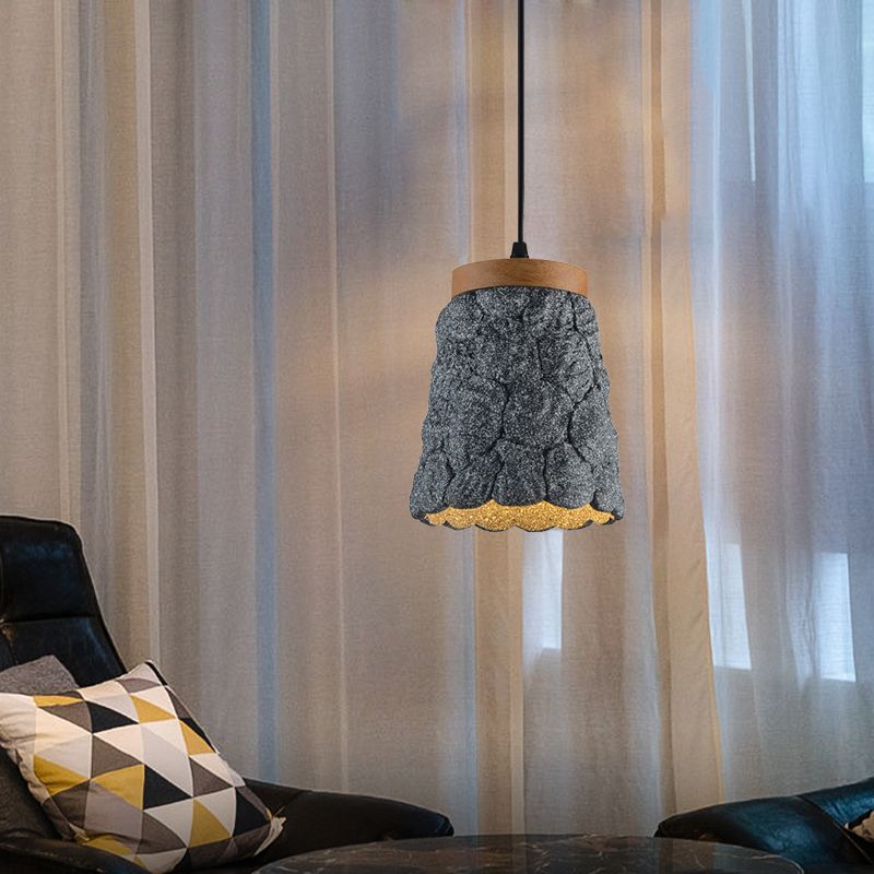 Cement Cup Pendant Light Fixture Antiqued 1-Light Restaurant Hanging Lamp Kit in Dark Grey/Light Grey/Bronze with Lumpy Design
