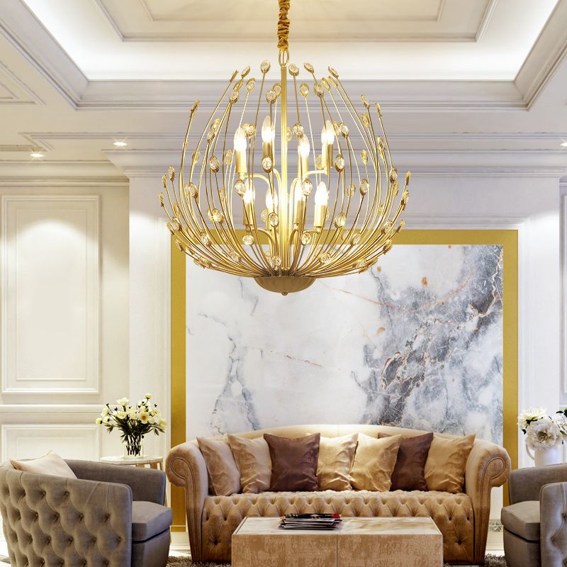 Lustre de style européen Light Crystal Gold Multi-Head Pendant Light pour le salon