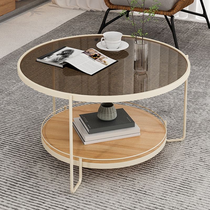 17.72" Tall Contemporary Style Cocktail Table Glass Top Round Coffee Table