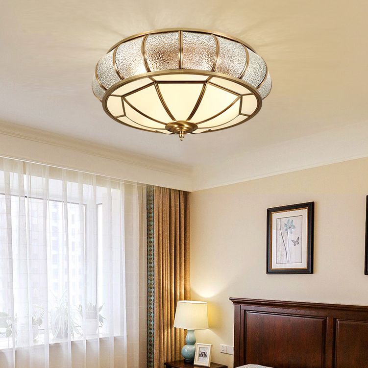 Colonial Vintage cuivre intérieur encastré laiton Bowl suspension avec abat - jour en verre dépoli