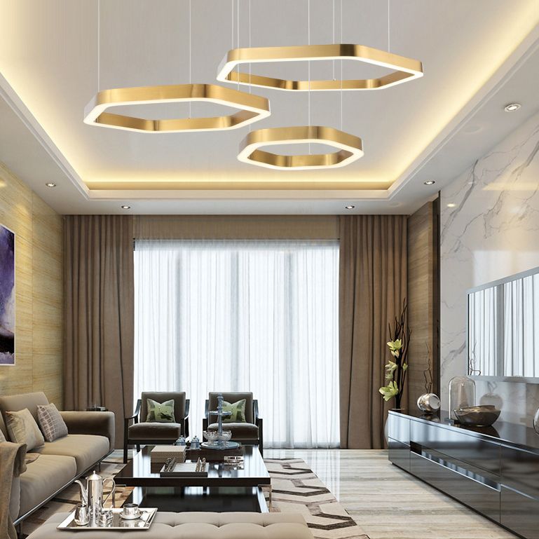 Luce a sospensione a LED geometrica oro nella luce del soffitto in acciaio inossidabile in stile moderno per lobby