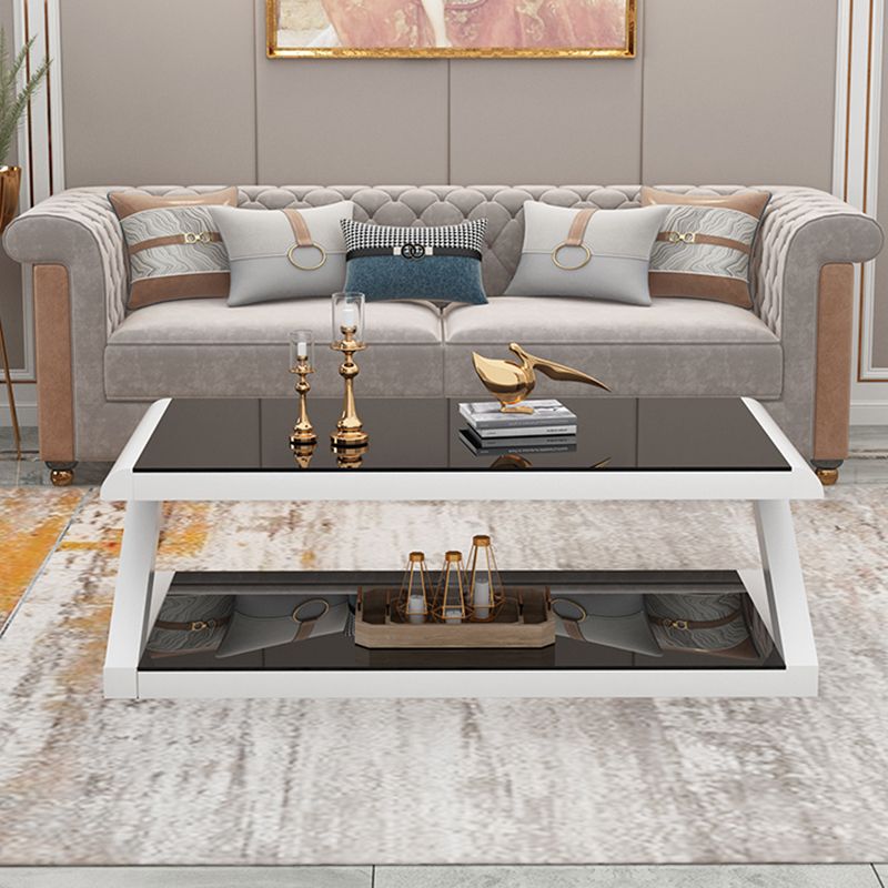 Modern Style Rectangular Tempered Glass with Abstract Base Coffee Table