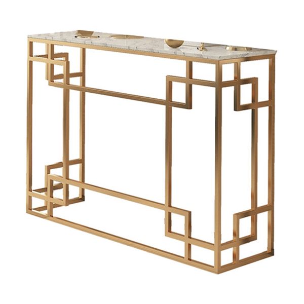 Glam Iron Console Sofa Table Rectangle Marble Console Accent Table for Hall
