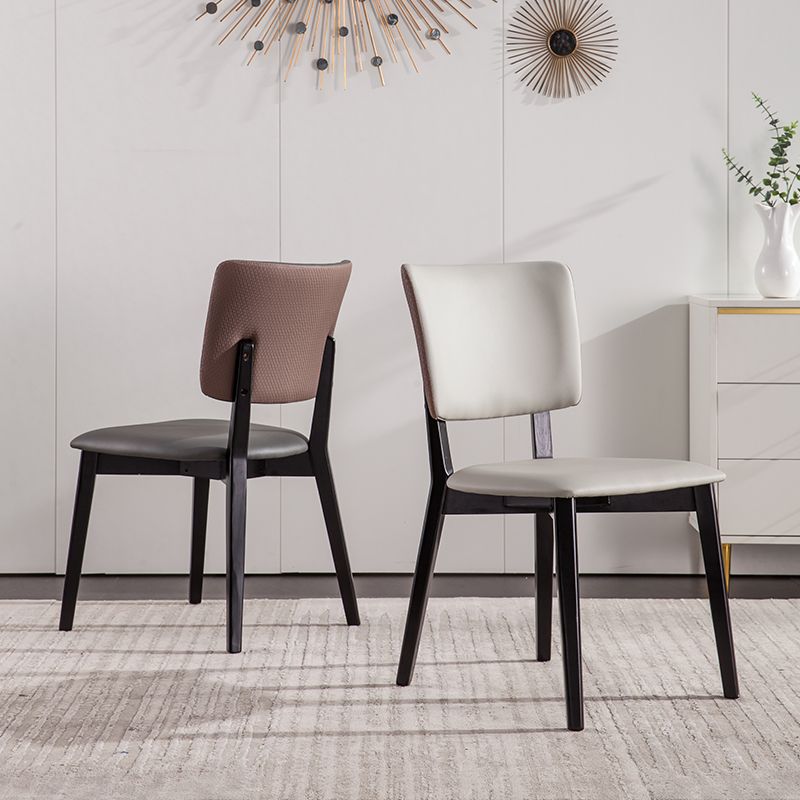 Solid Wood Frame Dining Chairs Modern Faux Leather Armless Chair