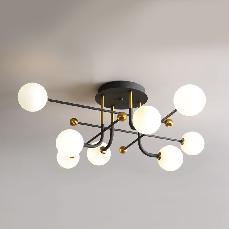 Glass Round Ceiling Light Fixture Modern Style Semi Flush Ceiling Light