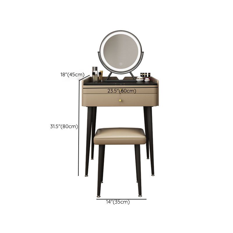 Brown Vanity with Padded Stool Bedroom Make-up Vanity 2-Piece Set