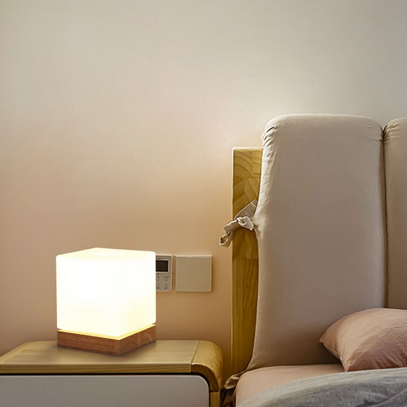 Modern Night Table Lamps 1-Light Nightstand Lights with White Glass Shade for Bedroom