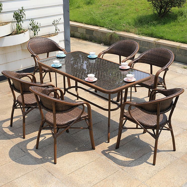 Modern Glass Top Dining Table Set 1/5/7 Pcs Brown Dining Set