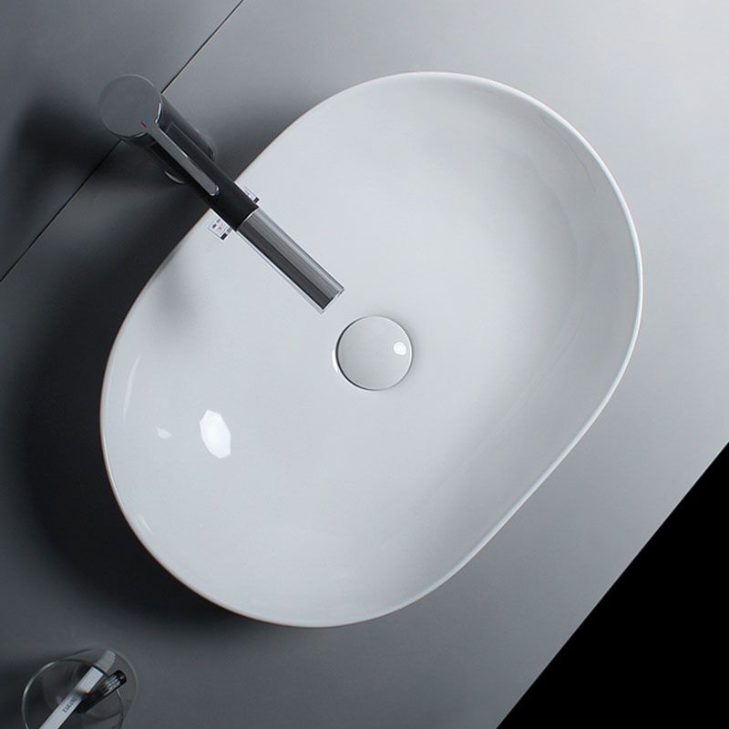 White Vessel Sink Faucet Porcelain Bathroom Sink with Pop-Up Drain
