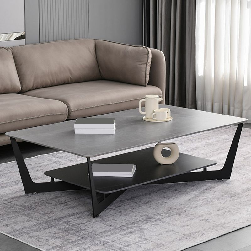 Slate Rectangular Coffee Table Open Shelf Minimalist Coffee Table