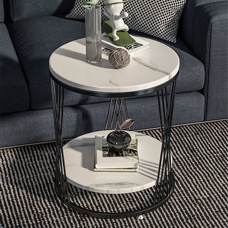 Modern Round Side Table Minimalist Slate Sofa Corner Table with Storage