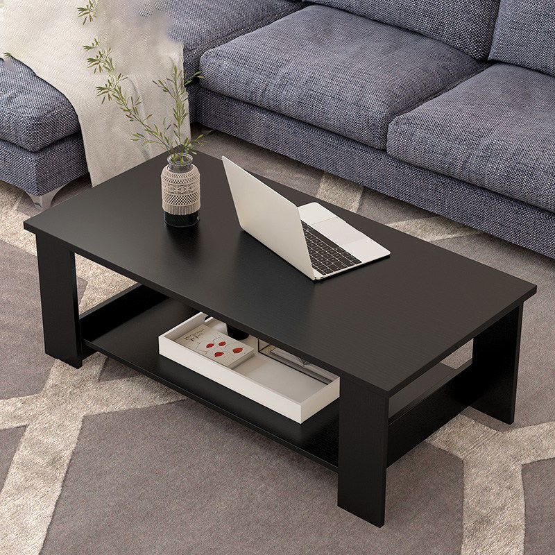 Rectangular Wooden 4 Legs Coffee Cocktail Table with Storage Shelf