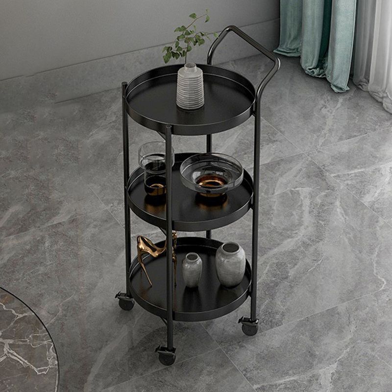 Mid-Century Metal Round Tray Top Side Table 4 Legs End Table with Shelf