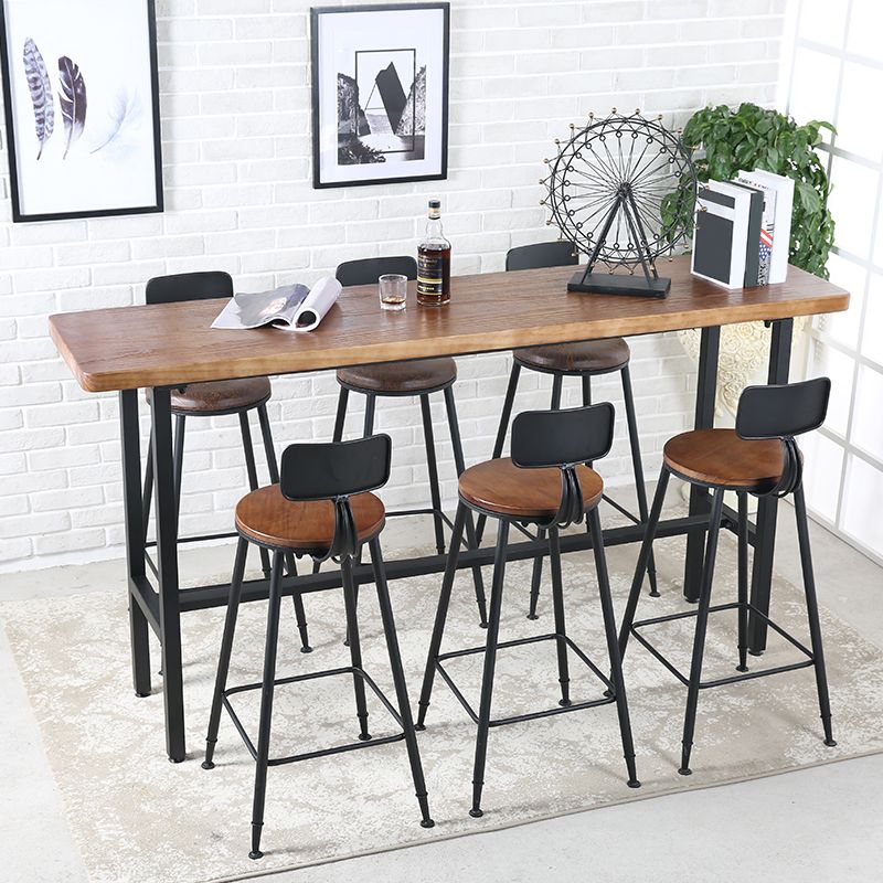 Rectangle Industrial Pub Table Set 1/4/7 Pieces Wooden Bar Table Set with Brown Stools