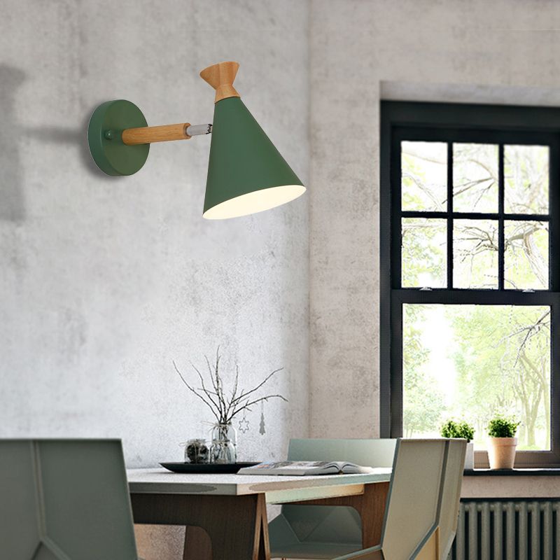 Metal Cone Shade Wall Light Nordic Style Rotatable 1 Light Bedside Reading Light in Blue/Green/Grey/White
