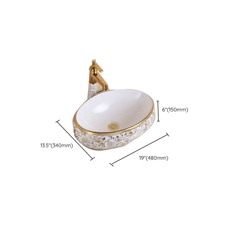 Traditional Vessel Sink Oval Porcelain with Pop-Up Drain Vessel Lavatory Sink