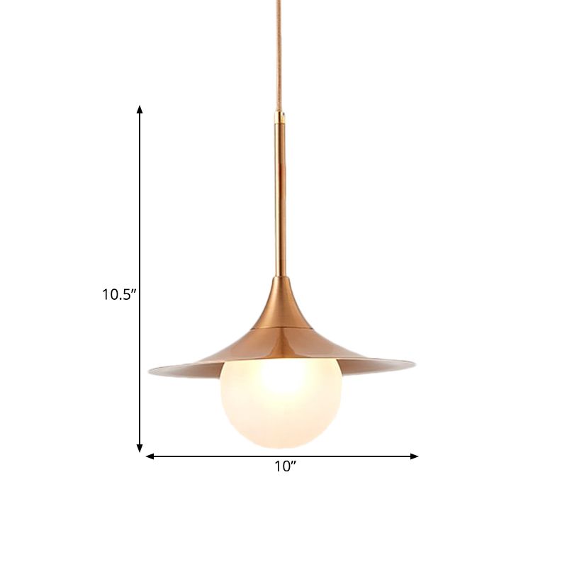 Flared Pendant Lighting Simple Metal Single Living Room Hanging Light Fixture with Orb Milk Glass Insert