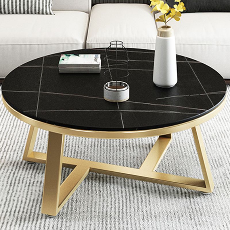 Glam Metal Cross Legs Coffee Table Slate Top Round Coffee Table
