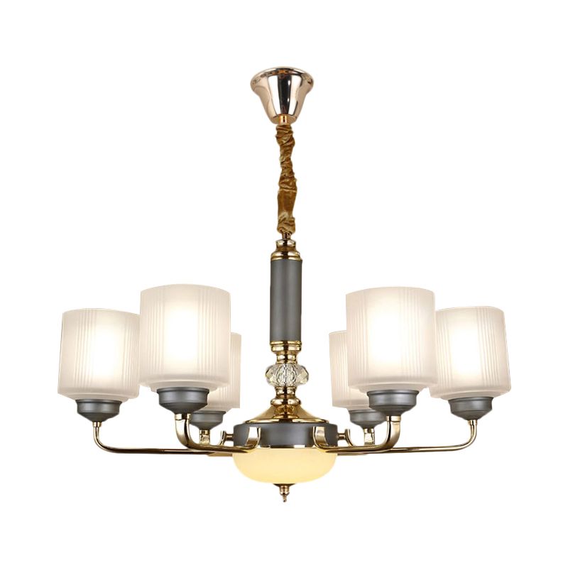 Null 6/8/12 Bulbs Chandelier Light Fixture Rural Cream Glass Cylindrical Pendulum Light for Bedroom