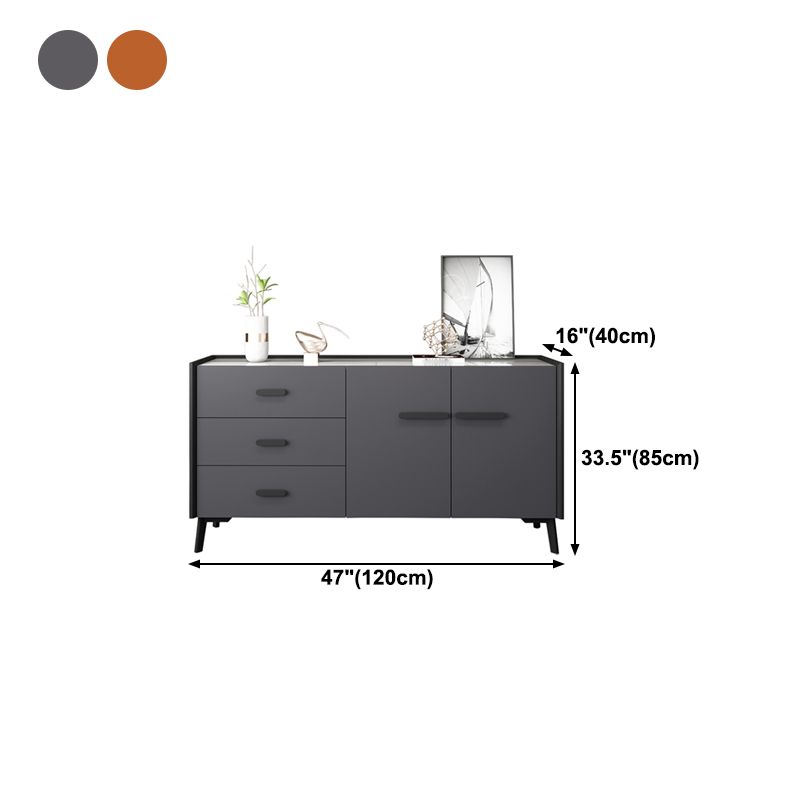 3-Drawer Pine Wood Sideboard Modern Credenza with Stone Countertop for Living Room