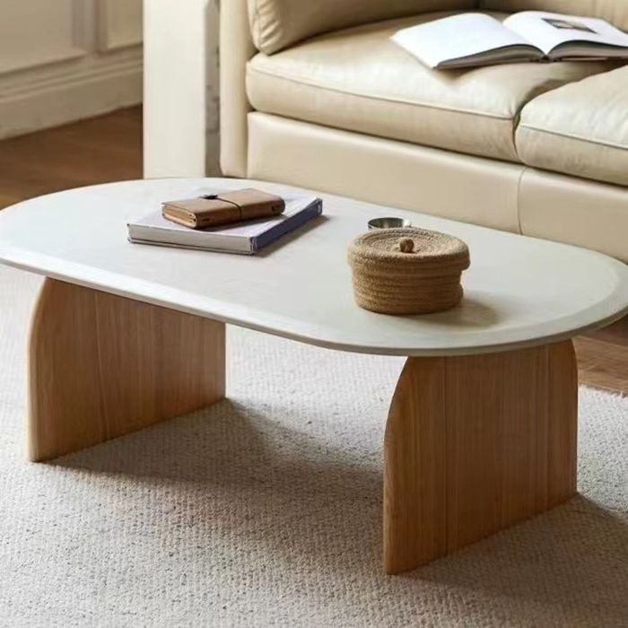 Solid Wood Oval Side Table Modern Living Room End Table with 2 Legs
