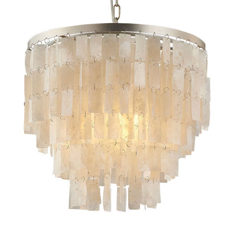 LED Tiered Chandelier Light Fixture Modernism Shell Pendant Light Fixture in White